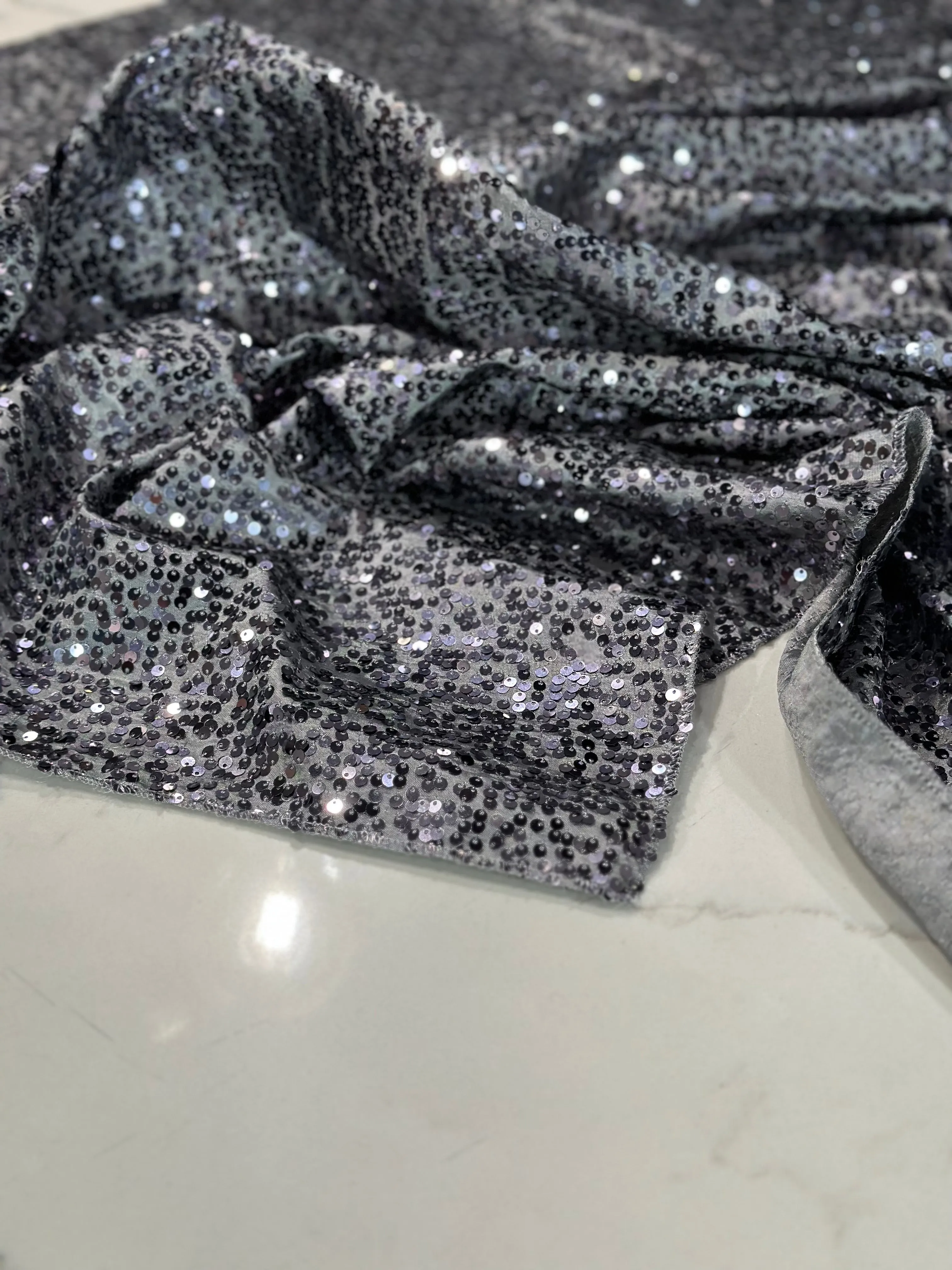 1pc - Taffeta Sequins Table Linen 108" Round - Charcoal