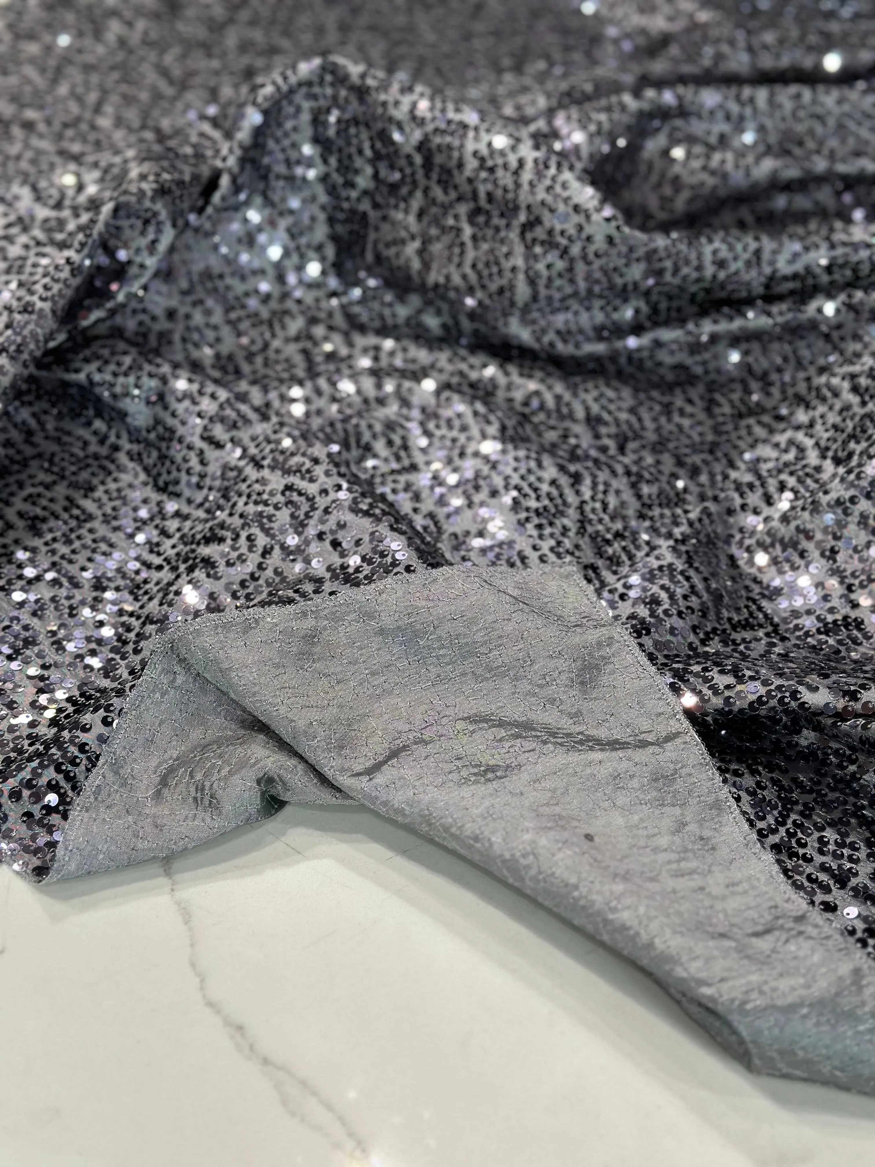 1pc - Taffeta Sequins Table Linen 108" Round - Charcoal