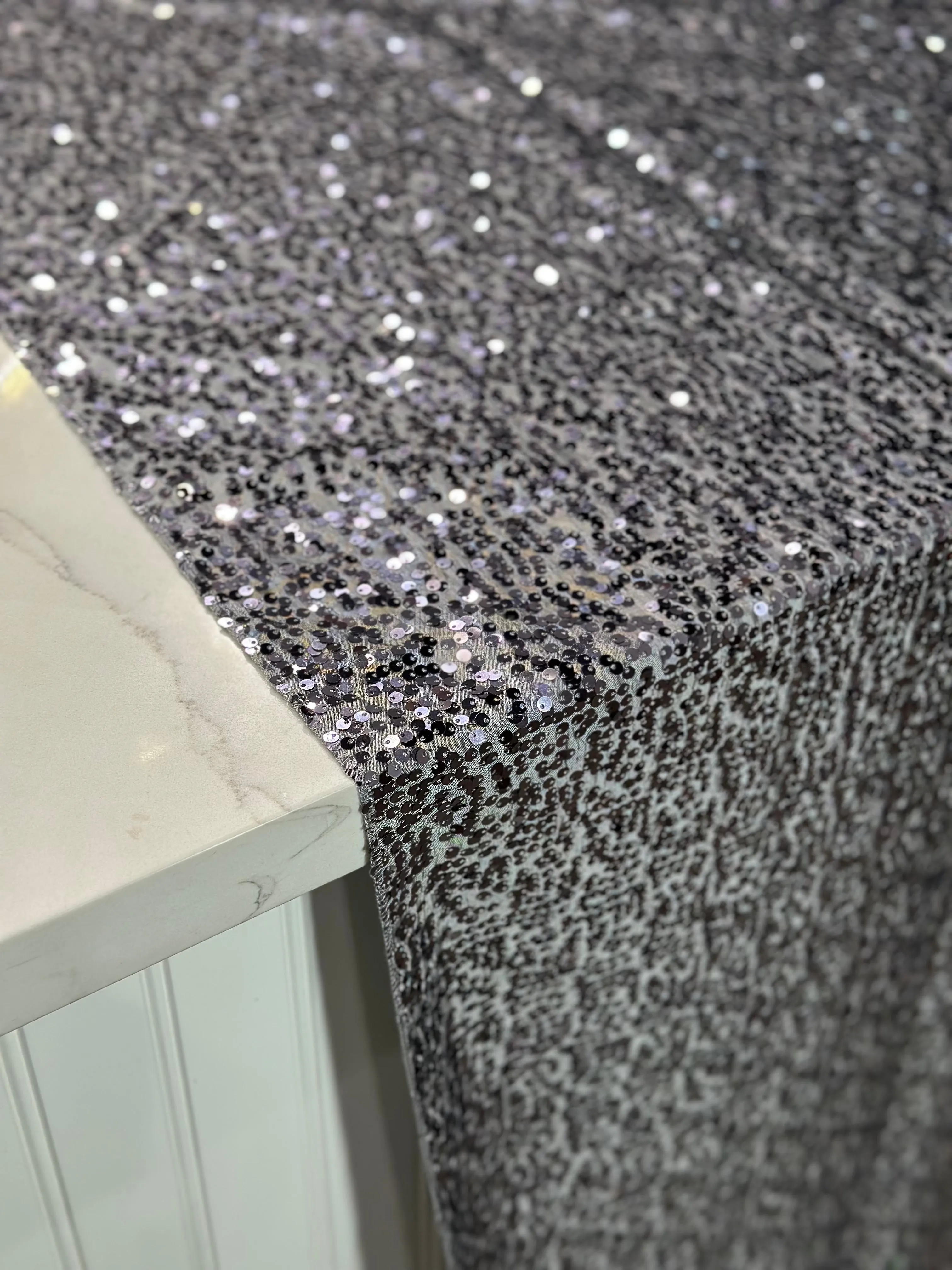 1pc - Taffeta Sequins Table Linen 108" Round - Charcoal