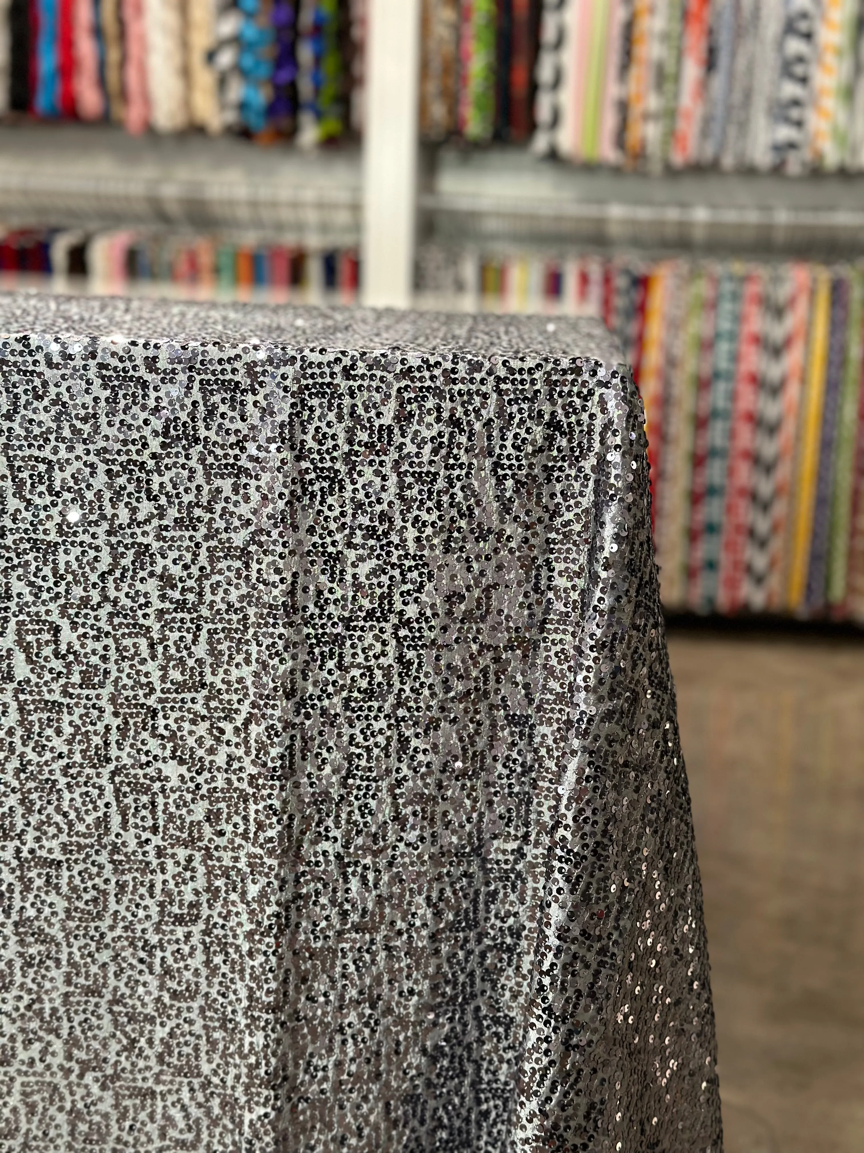 1pc - Taffeta Sequins Table Linen 108" Round - Charcoal