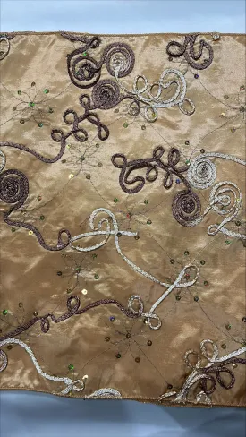 8pcs - Ribbon Taffeta Sequins Table Runner 14"x108" - Gold/Brown