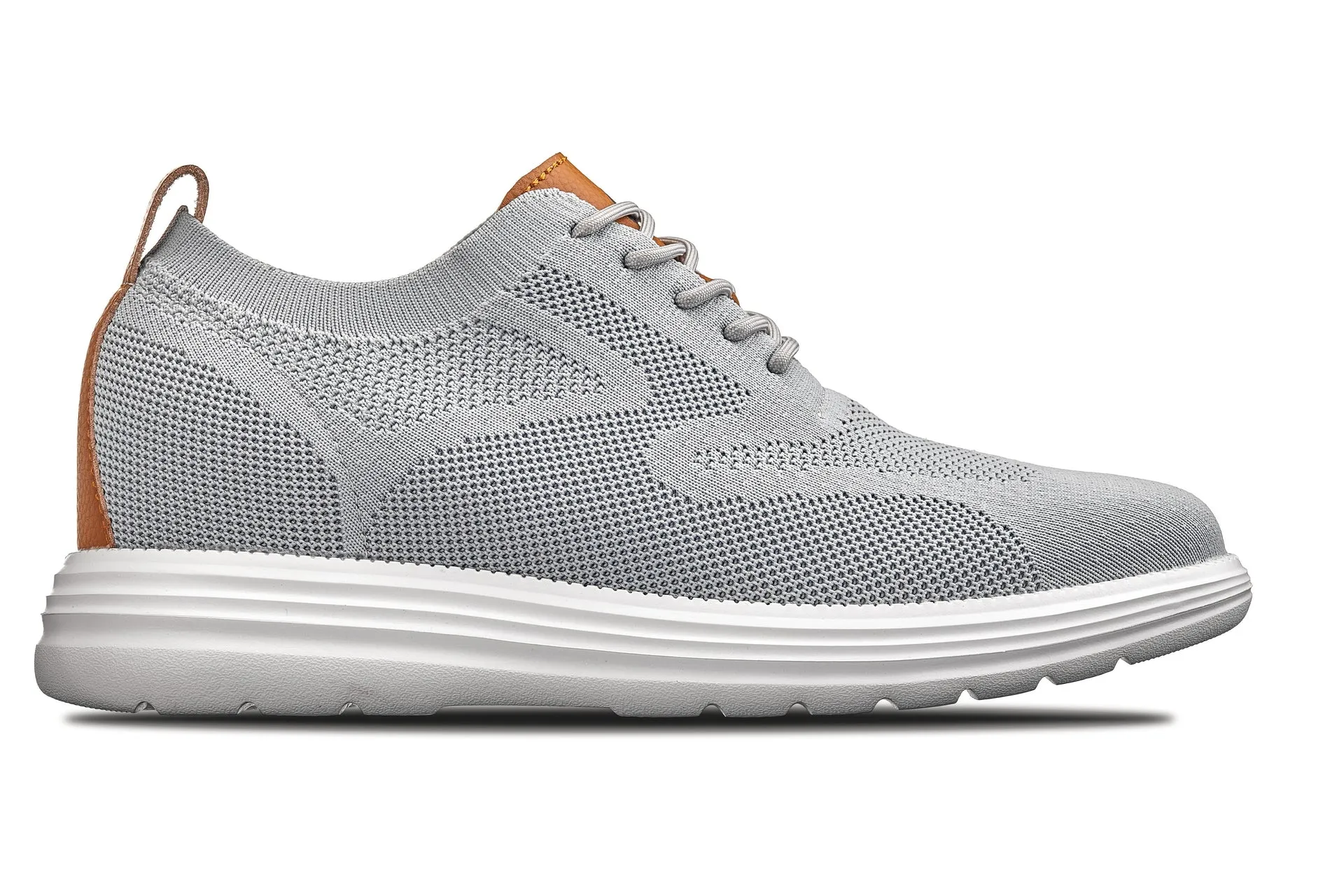 CALTO - X2637 - 2.8 Inches Taller (Pewter Grey/Brown) - Lace Up Casual Walker - Lightweight