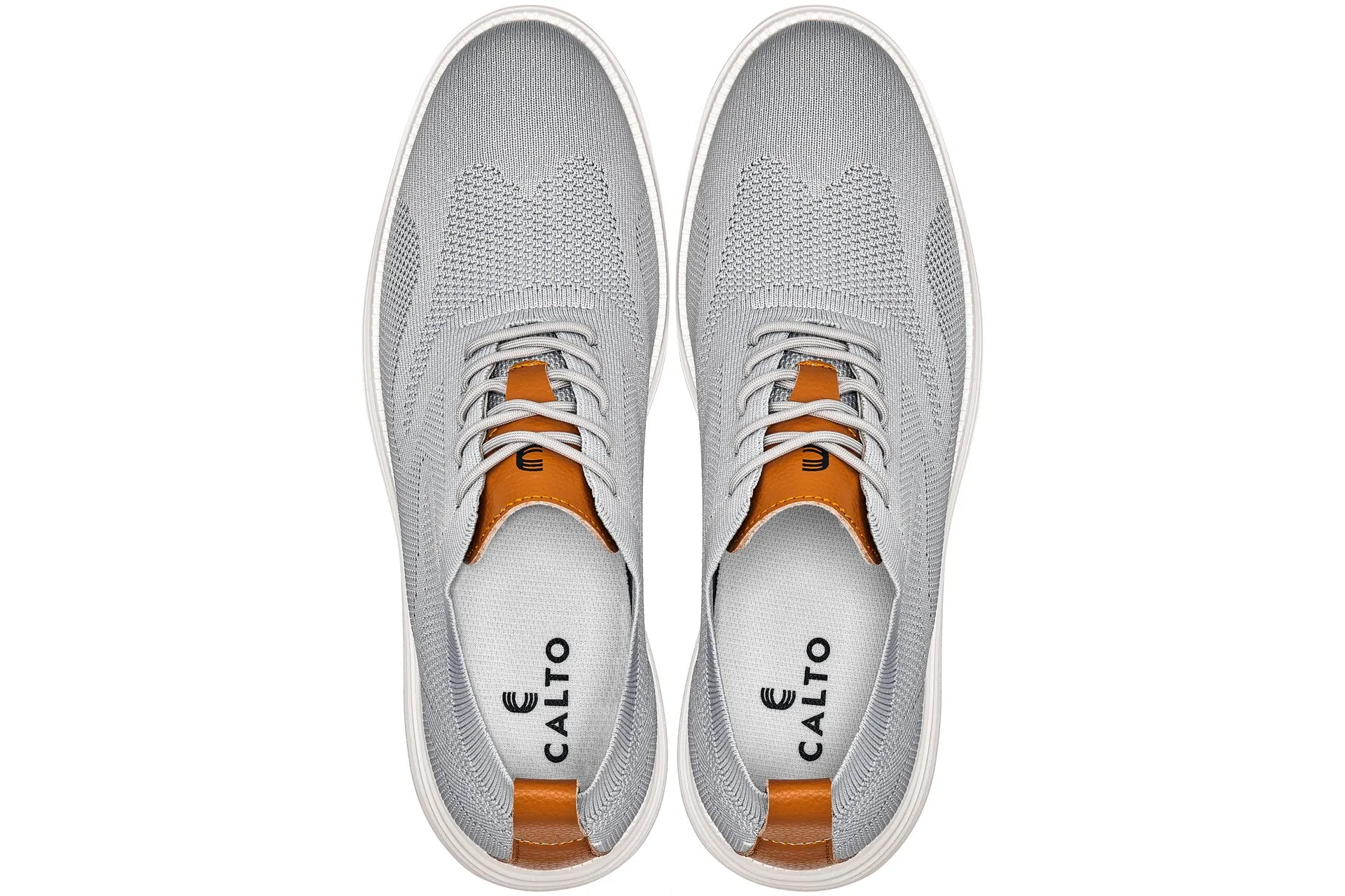 CALTO - X2637 - 2.8 Inches Taller (Pewter Grey/Brown) - Lace Up Casual Walker - Lightweight
