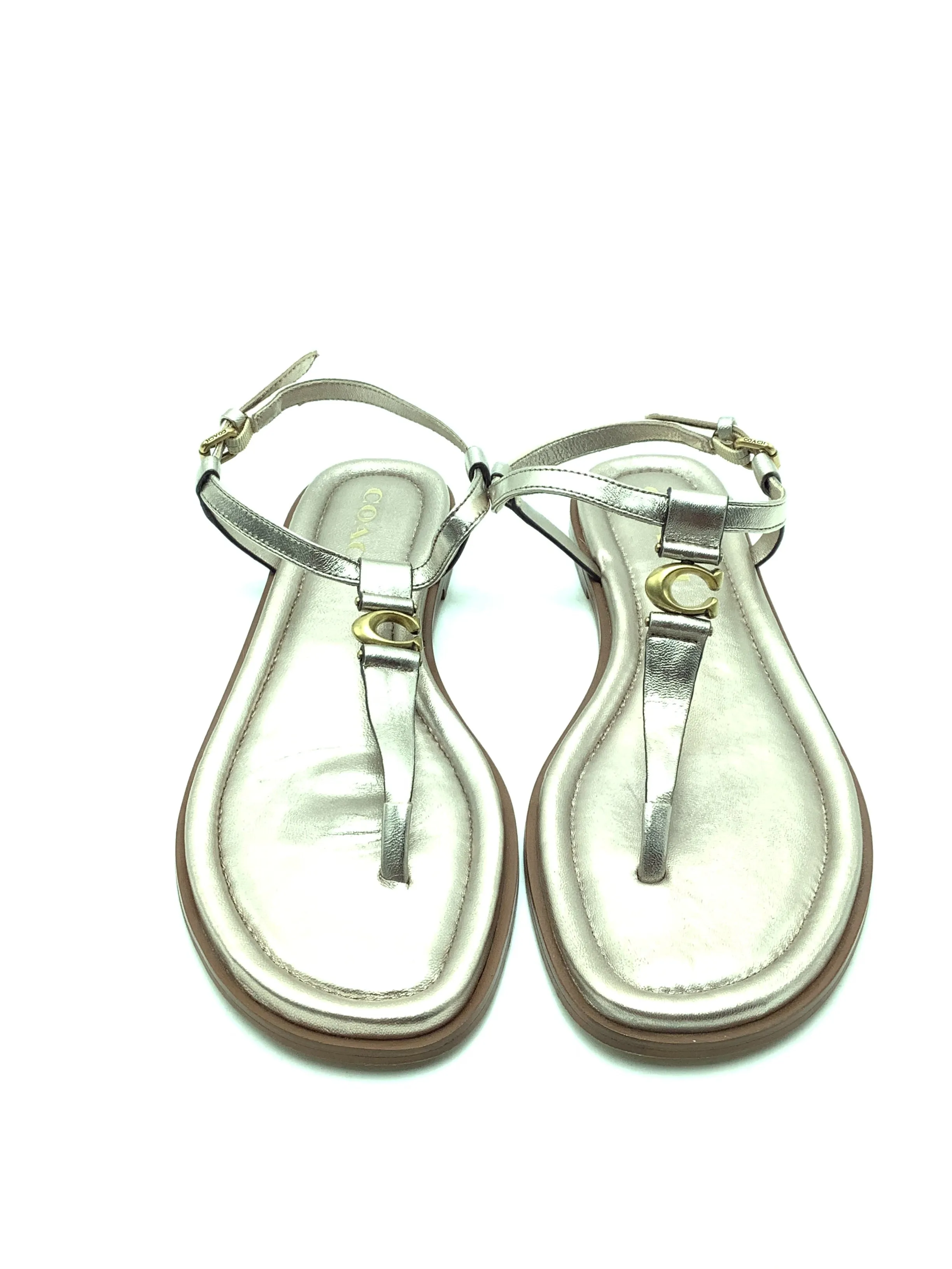 Coach Jessica Flat Leather Sandals Champagne Size: 8