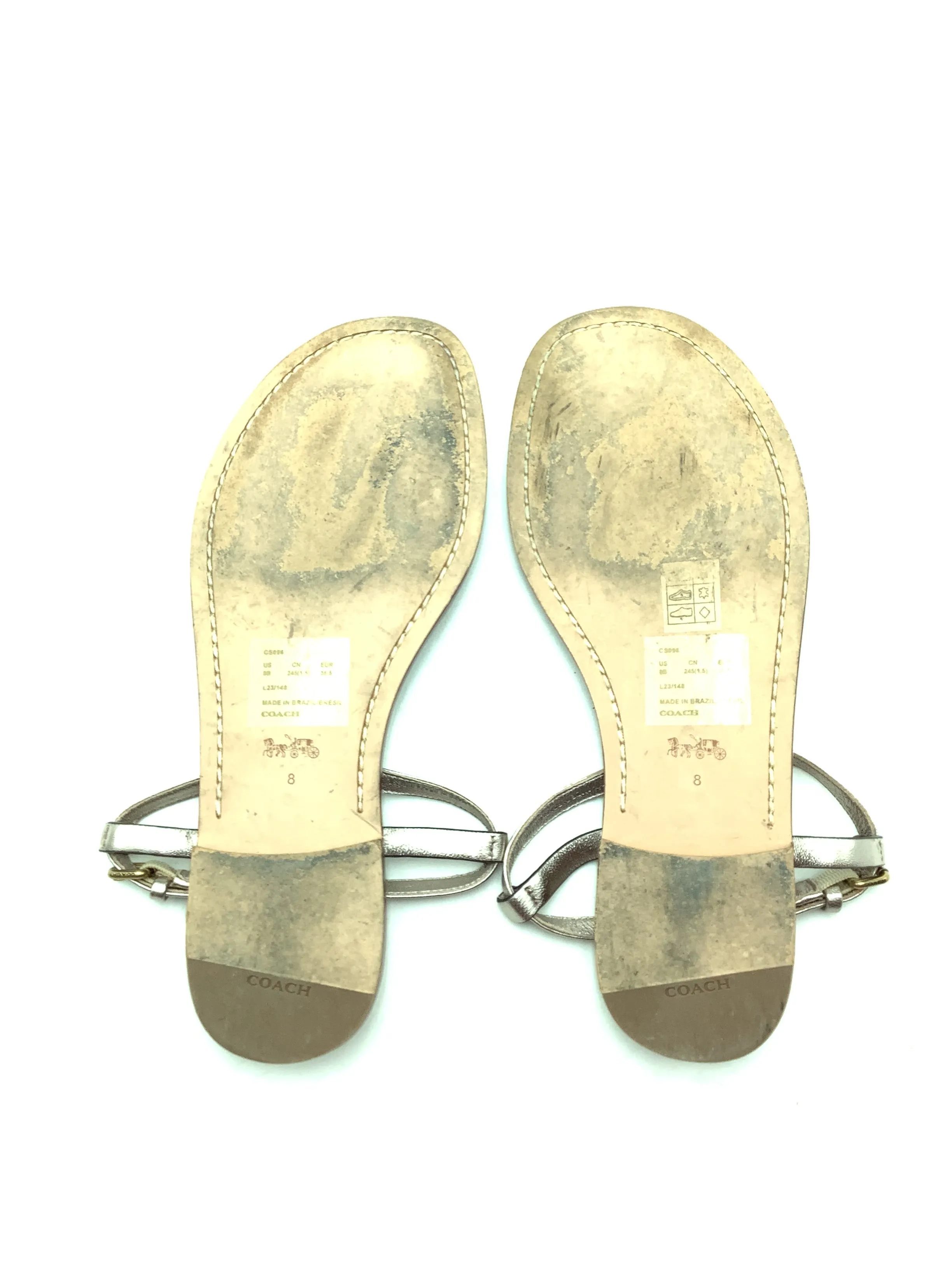 Coach Jessica Flat Leather Sandals Champagne Size: 8