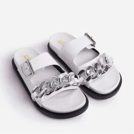EGO Chain Designed Comfy Ladies Slipper - White