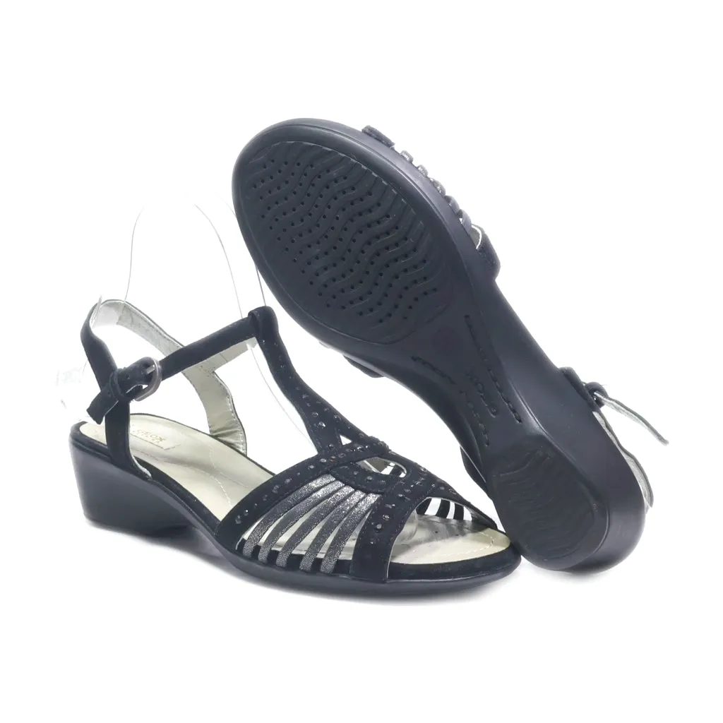Geox Flat Sandals Suede Black Colour For Women