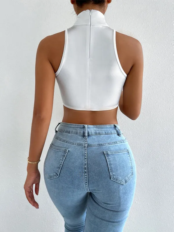 Hartley Women's High-Necked Sleeveless Navel Irregular Hem Top