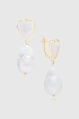 Heart Pearl Drop Dangle Earrings