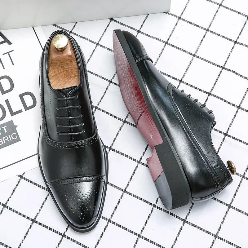 Hnzxzm Men Shoes Red Sole Fashion Business Casual Party Banquet Daily Retro Carved Lace-up Brogue Dress Shoes