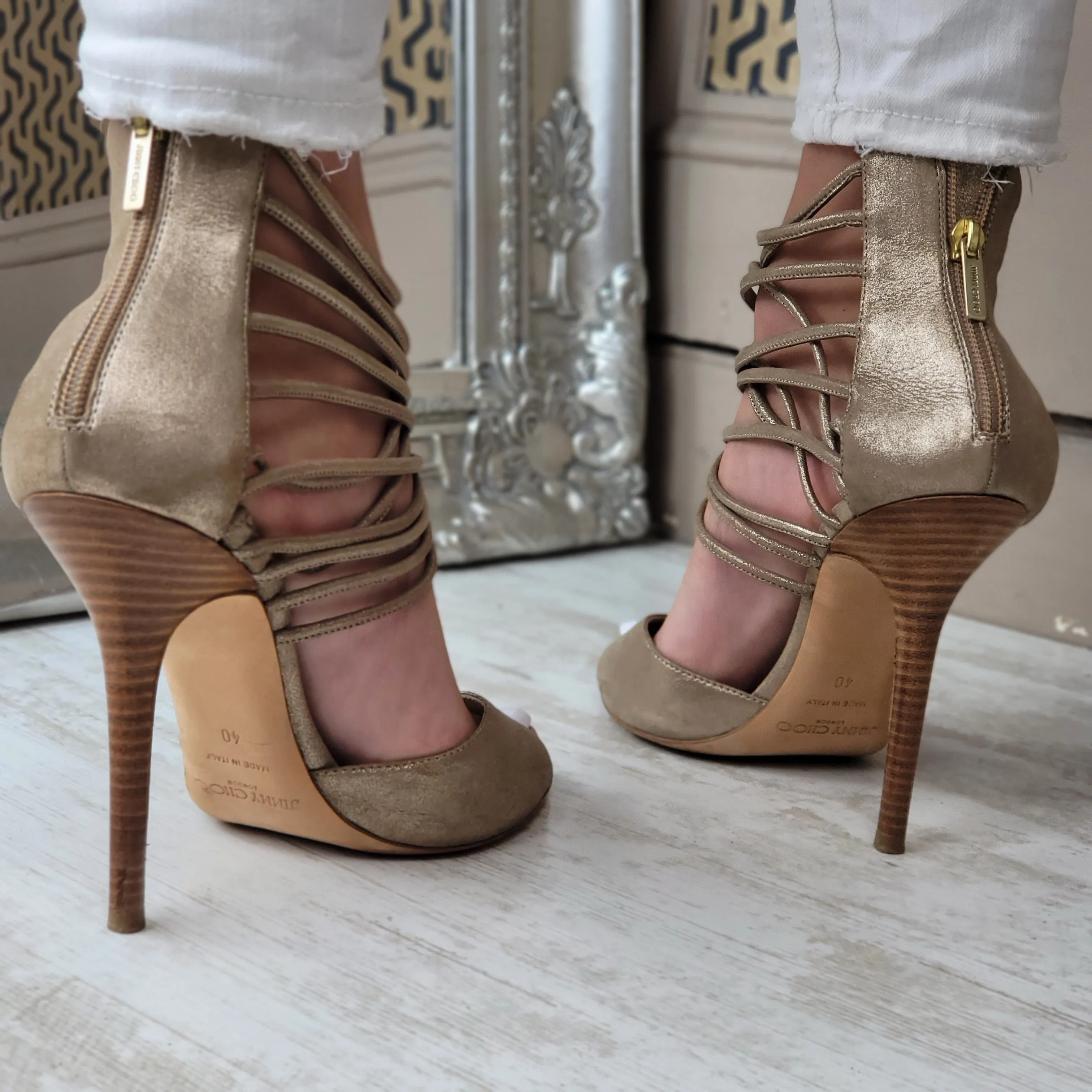 JIMMY CHOO METALLIC SANDALS EU 40/ UK 7