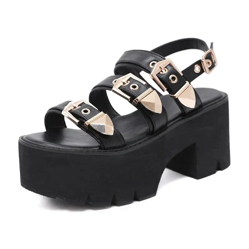 Joskaa 2024 New Chunky Platform Buckle Sandals