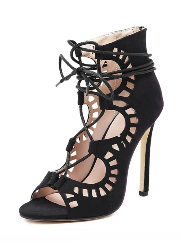 Lace Up Stiletto Shoes Hollow Cut-outs High Heels