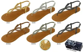 ladies boxed metallic sandals with rhinestones & beads Case of 36