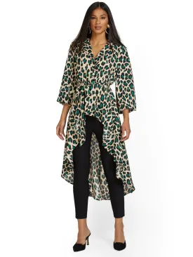 Leopard-Print High-Low Drama Top