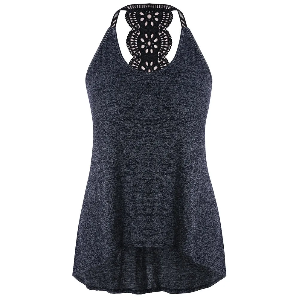 Plus Size Marled Lace Trim Dip Hem Tank Top