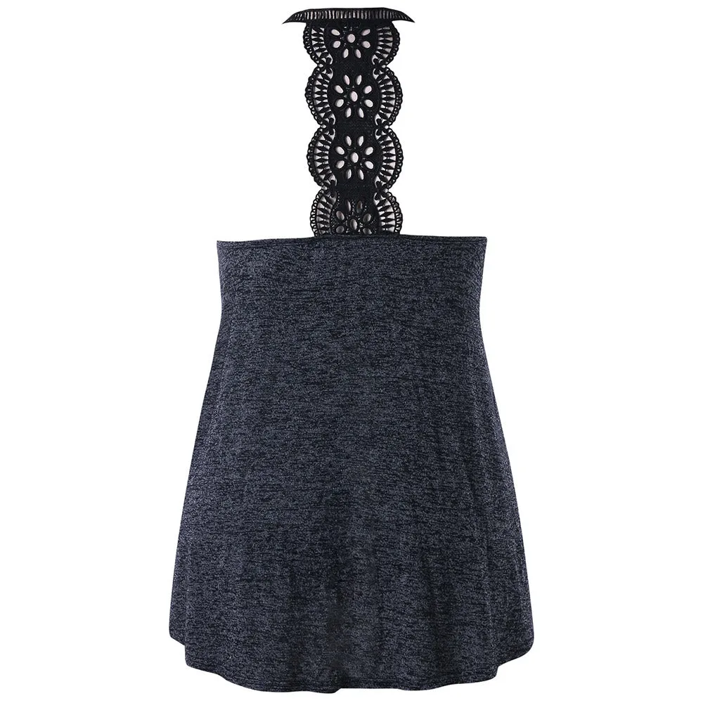 Plus Size Marled Lace Trim Dip Hem Tank Top
