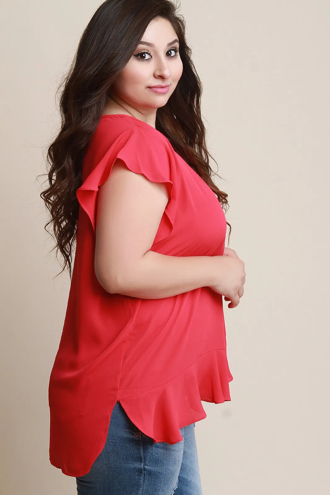 Ruffle Trim High Low Top