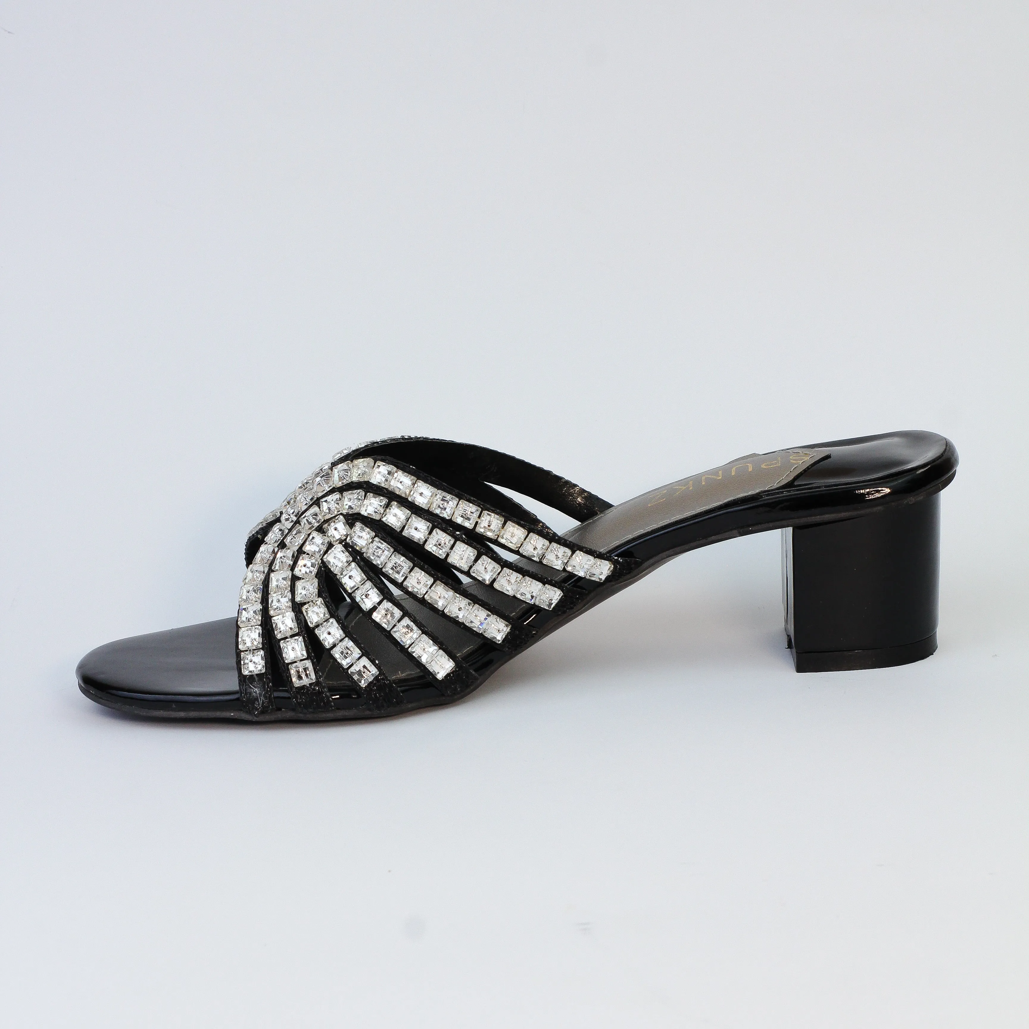 Stella Crystal Studded Straps Sandals in Black