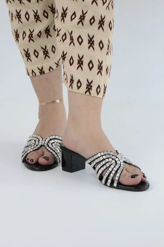 Stella Crystal Studded Straps Sandals in Black