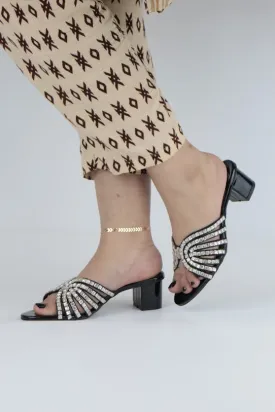 Stella Crystal Studded Straps Sandals in Black
