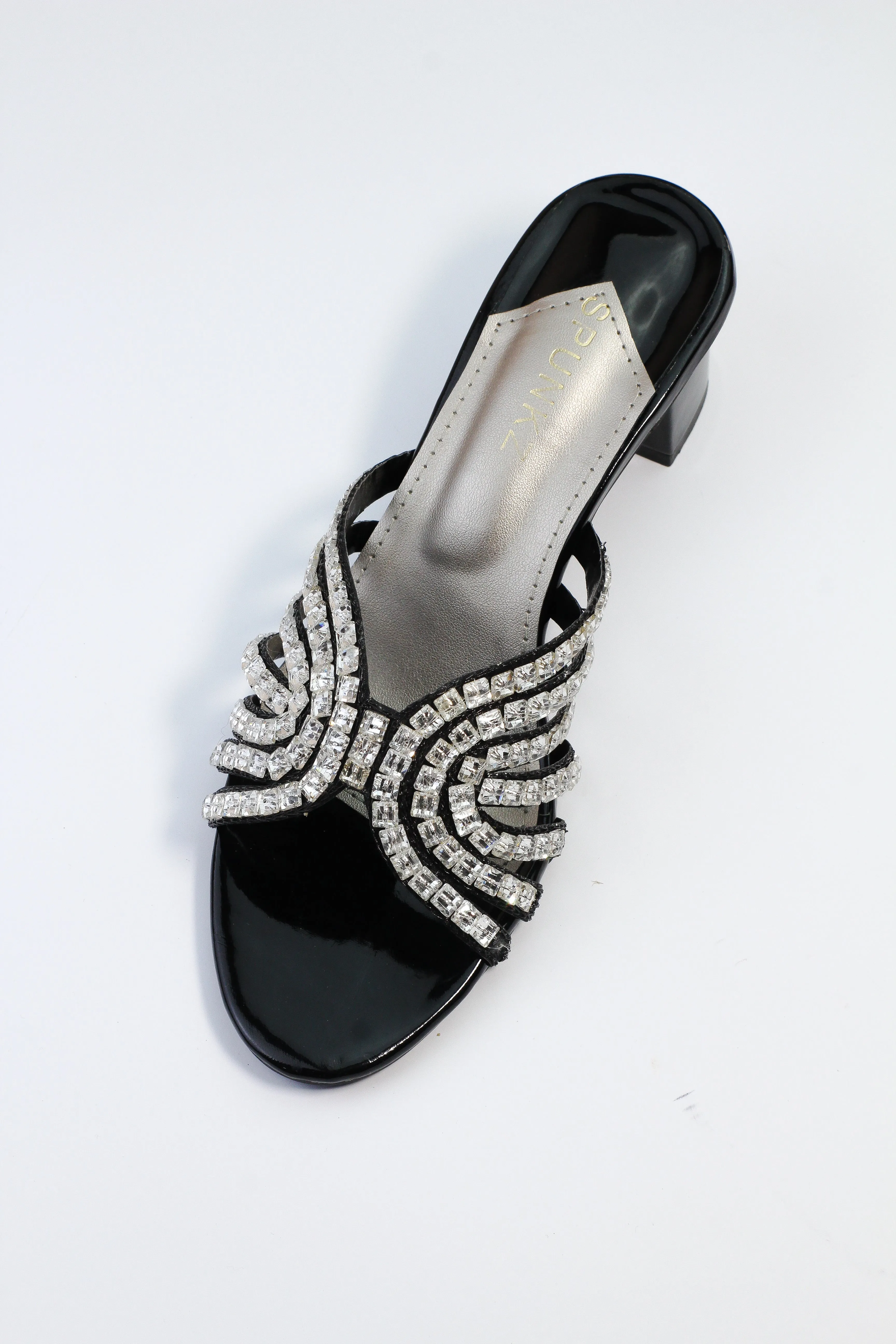 Stella Crystal Studded Straps Sandals in Black