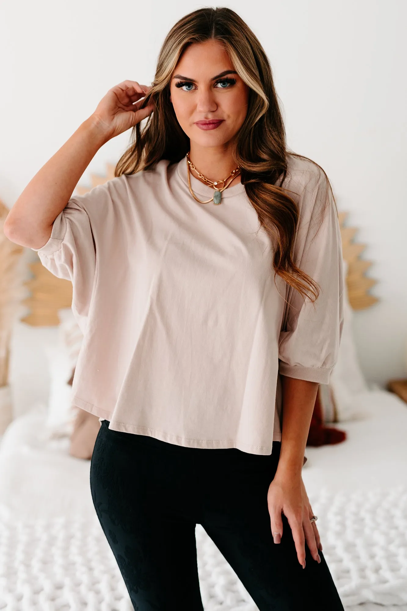 Take My Advice Puffy Sleeve Top (Taupe)