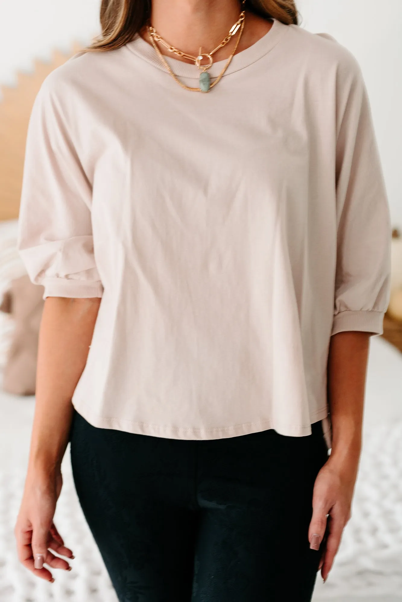 Take My Advice Puffy Sleeve Top (Taupe)