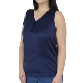 Women's High-Low Satin Top,Navy